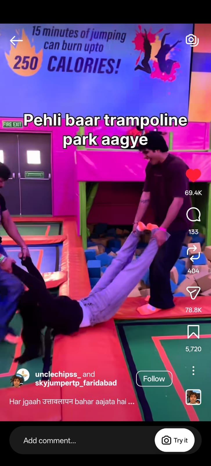 SkyJumper viral reel screenshot with likes and shares